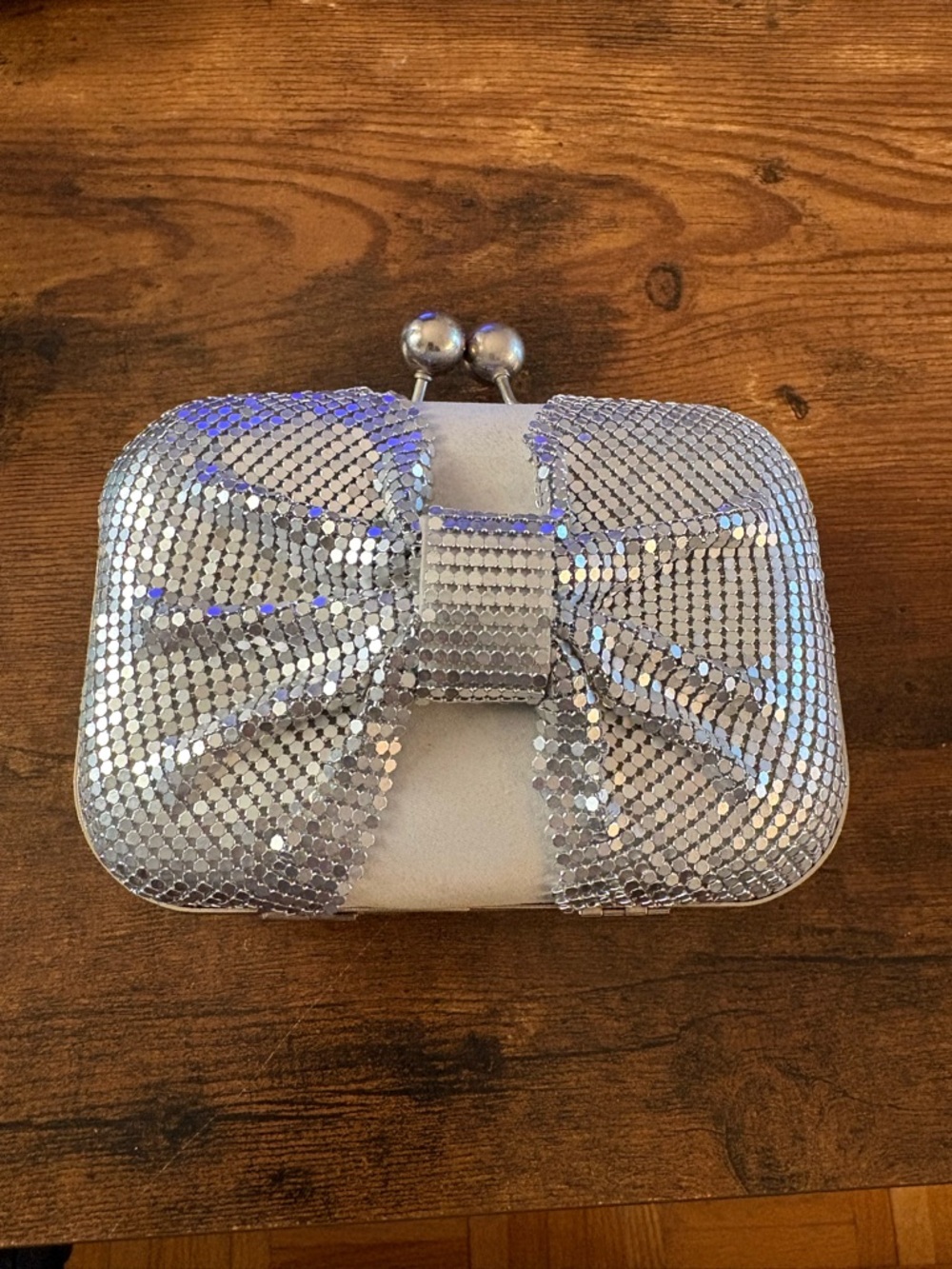 Silver Sequin Bow Clutch Evening Bag